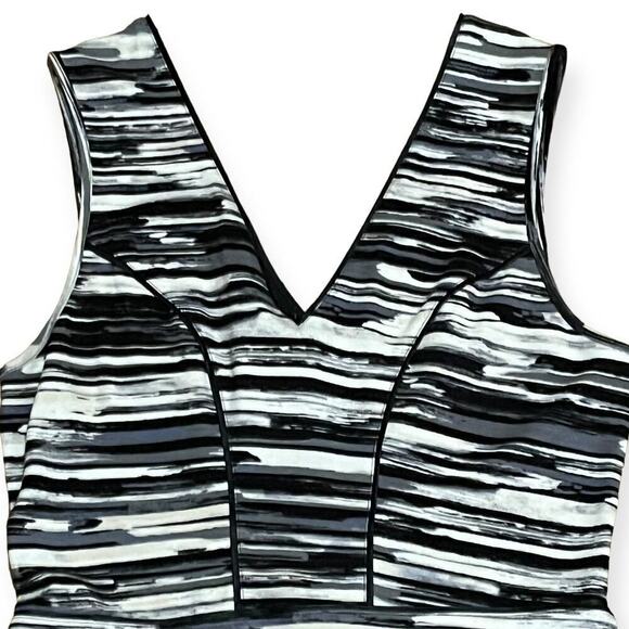 Tart Viera V-Neck Sleeveless Printed Knit Sheath Dress Stretch Black Gray Medium - Picture 5 of 11